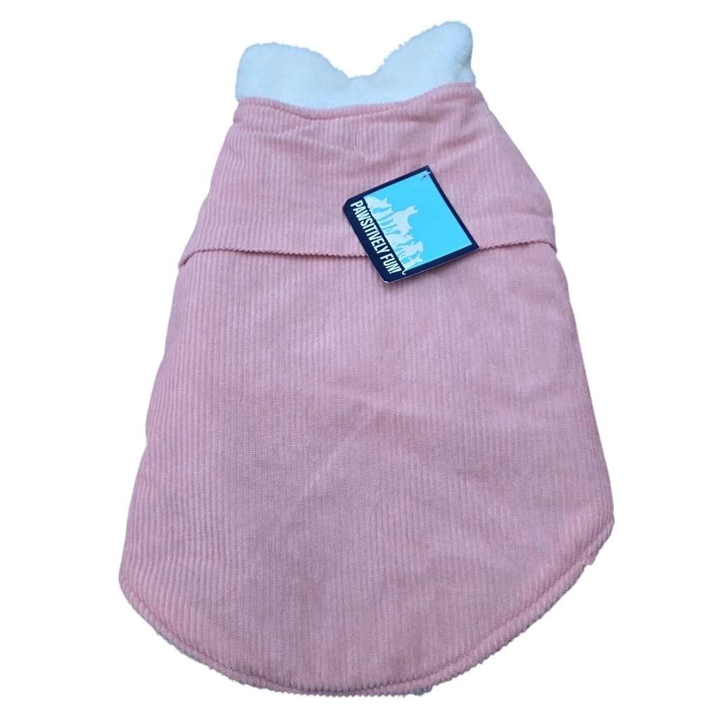 Pawsitively Fun Pink Corduroy Sherpa Lined Pet Dog Jacket Warm‎ Cozy Size L